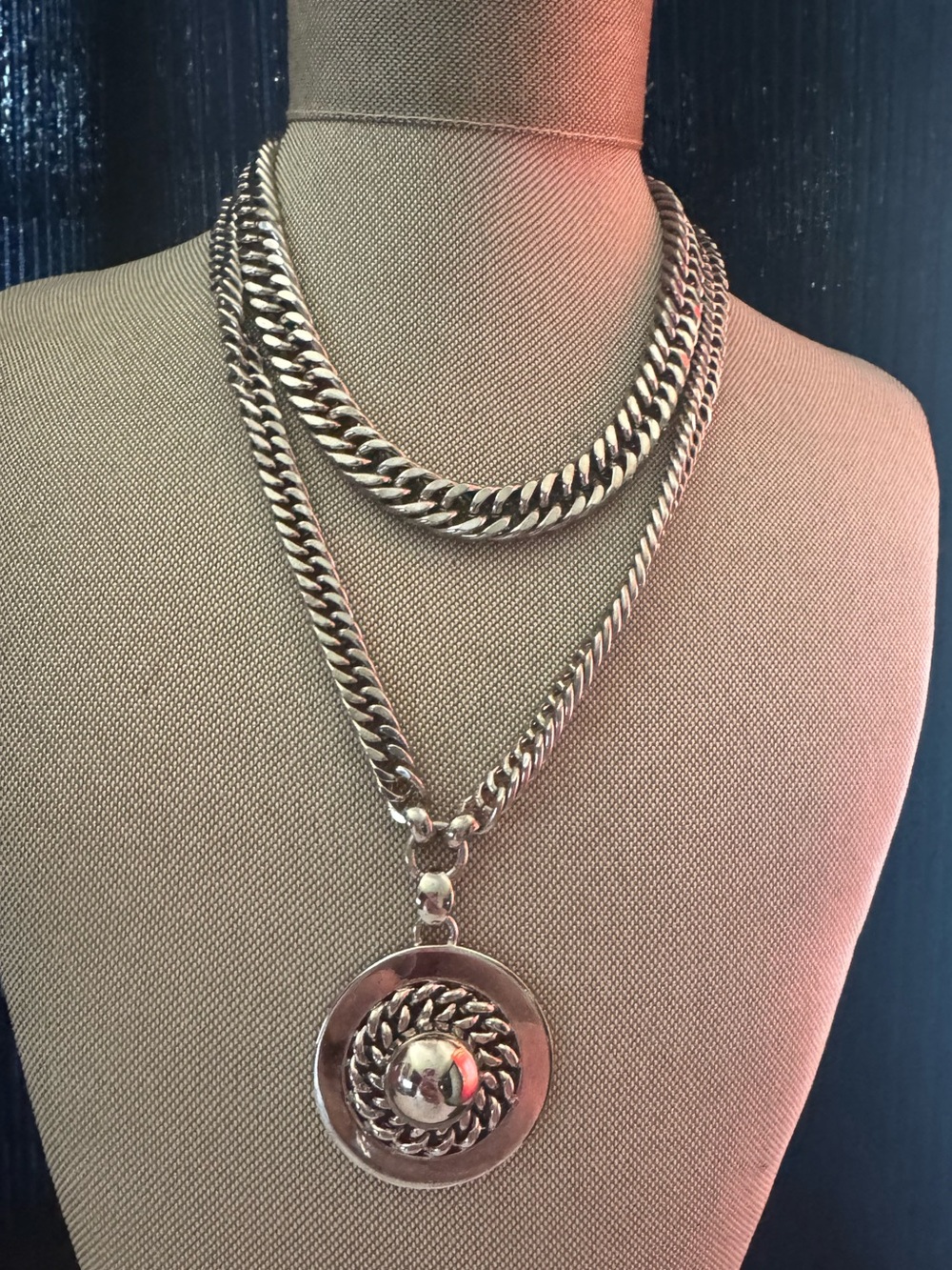 Silver-Tone Statement Medallion Pendant Necklace